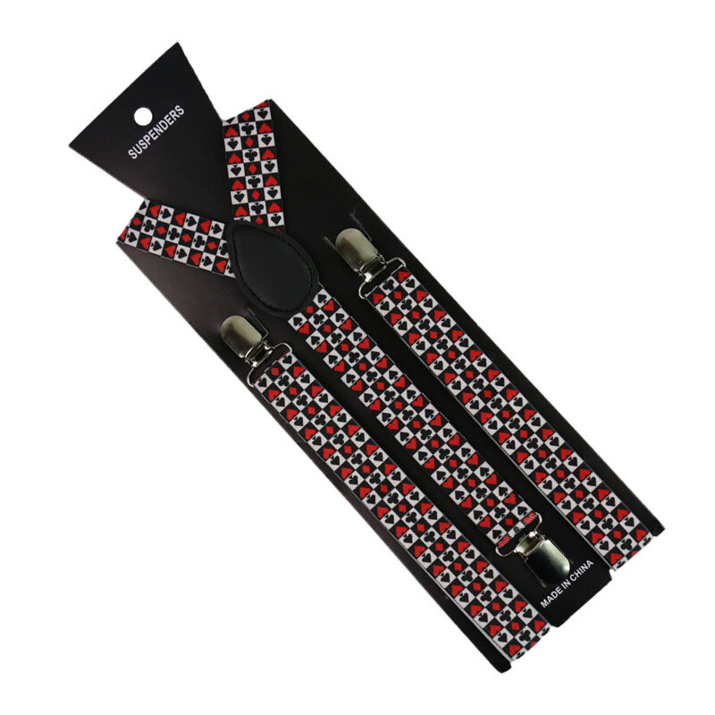 Foxmother masculino suspensórios ajustável 1 Polegada clipe de largura no poker imprimir elástico suspensórios das mulheres dos homens