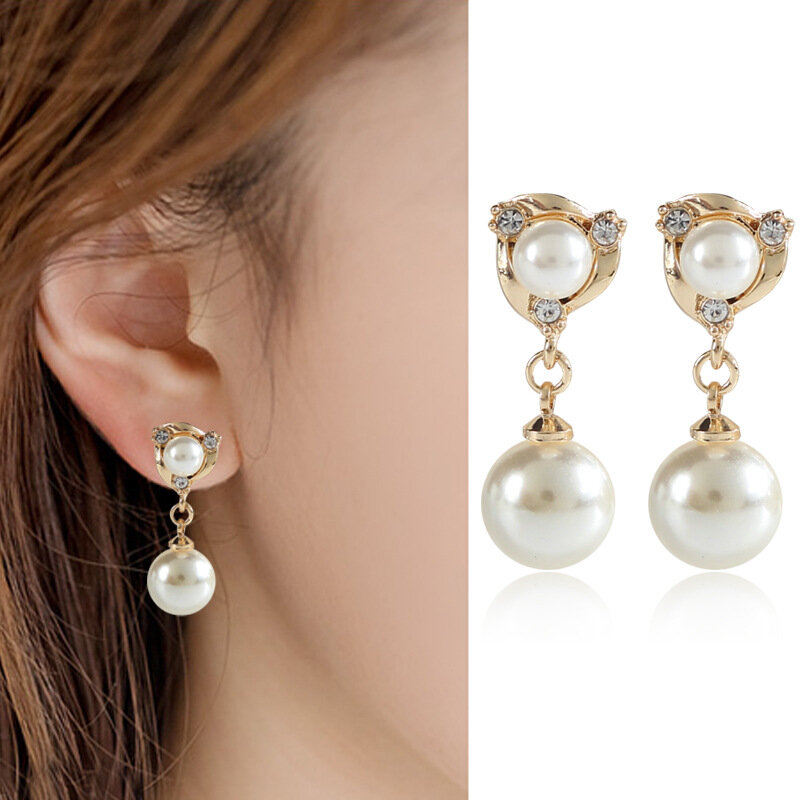 Elegant Rhinestone Pearl Waterdrop Earrings Pierced and Non Pierced Earrings Ear Clip on Earrings for Women Wedding Jewelry