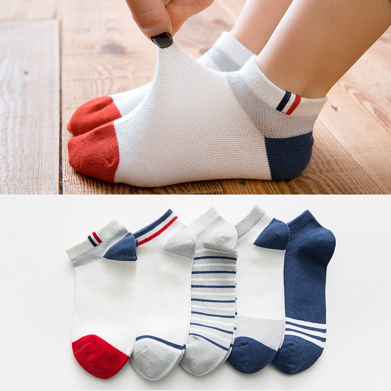 Calcetines deportivos transpirables para niños y niñas, calcetín Unisex de algodón a rayas, 10 unidades/5 pares