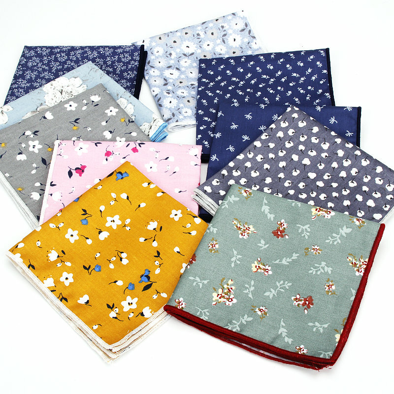 New Floral Printed Soft Handkerchief Cotton Men Hankies Wedding Banquet Party Pocket Square Flower Gift Accessory High Quality