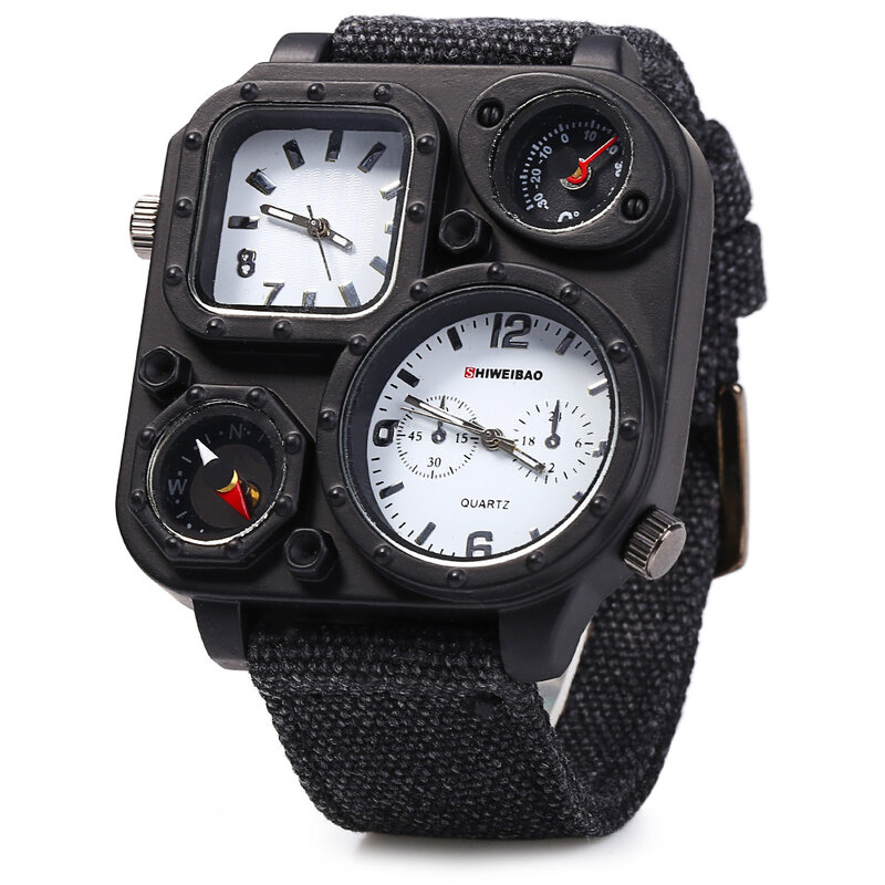 Mens Watches Military Army Quartz Wrist Watch For Men Canvas Watchband Dual Time Zones Analog Relogio Masculino Sports Clock Man