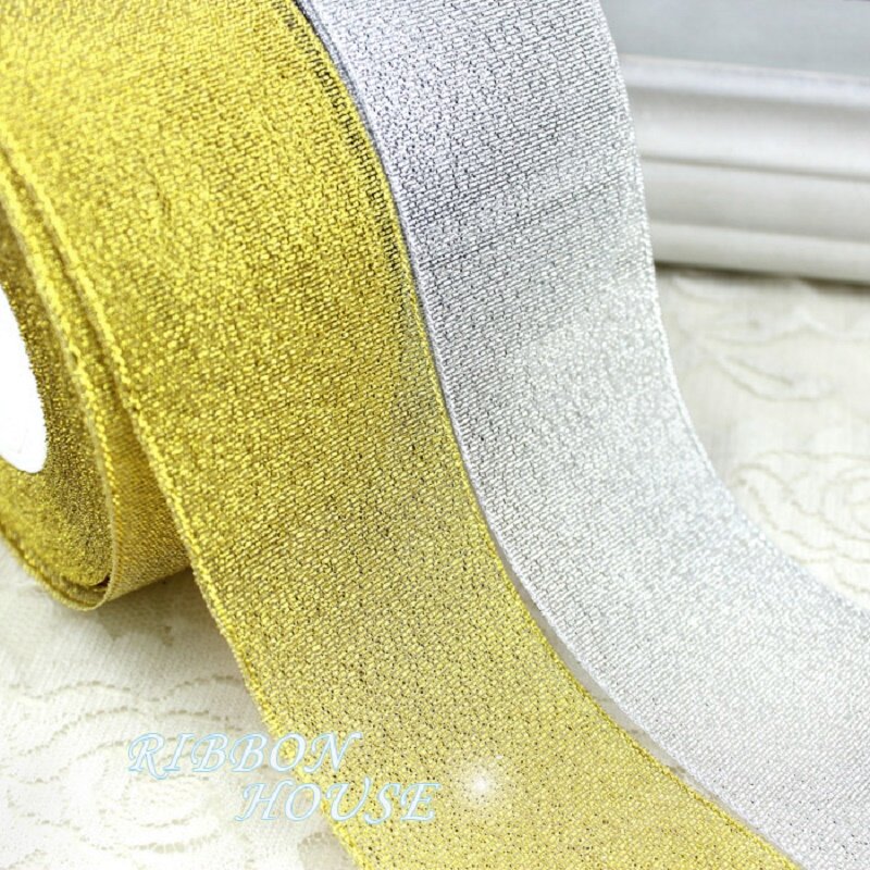 (25 yards/roll)Gold and Silver gift packaging ribbon high quality wedding shiny ribbons