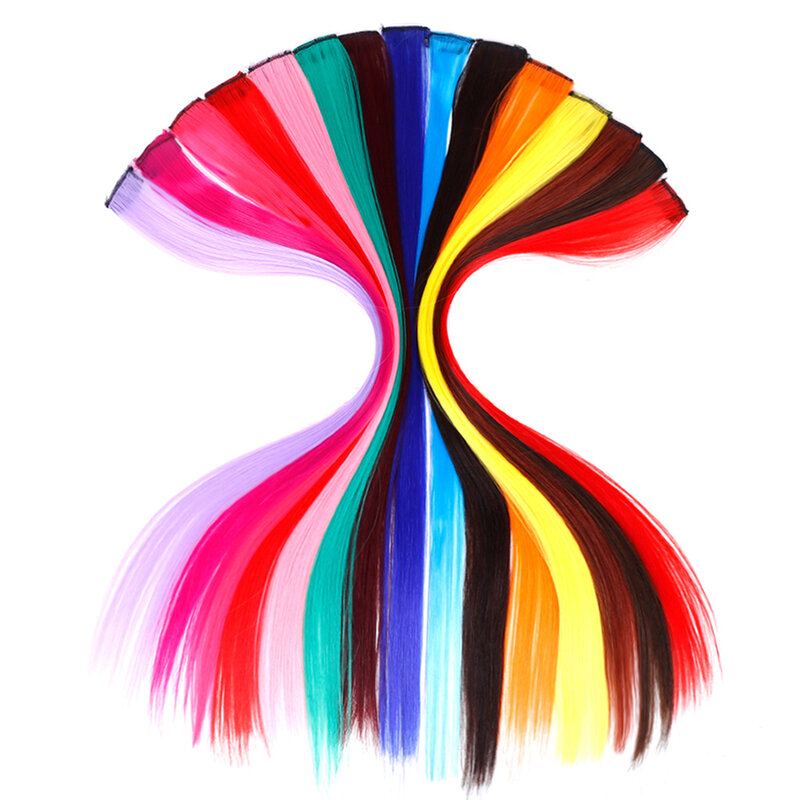 AOSI طويل مستقيم الملونة تسليط الضوء على وصلات شعر اصطناعية كليب في قطعة واحدة قوس قزح خط الوردي الشعر السواحل للنساء فتاة