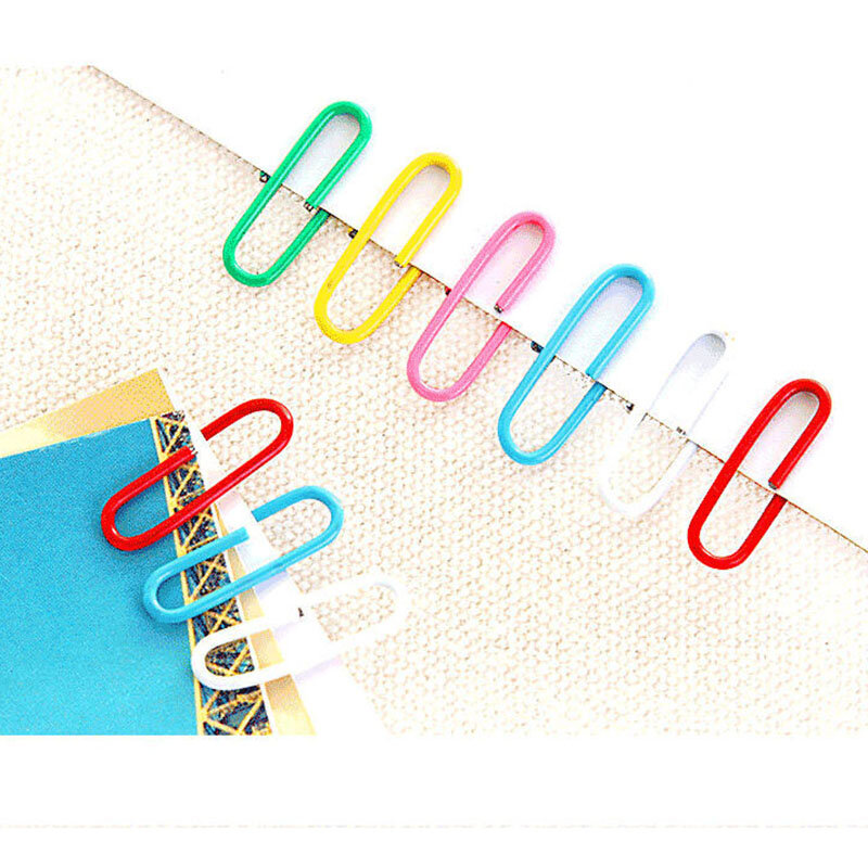70pcs/ 28mm Rainbow Colored Paper Clip Silver Metal Clips Memo Clip Bookmarks Stationary Office Accessories School Supplies