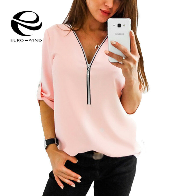 Sexy V Neck Zipper Short Sleeve Women Shirts Solid Womens Tops and Blouses Casual Tee Shirts Tops Female Clothes Plus Size 5XL