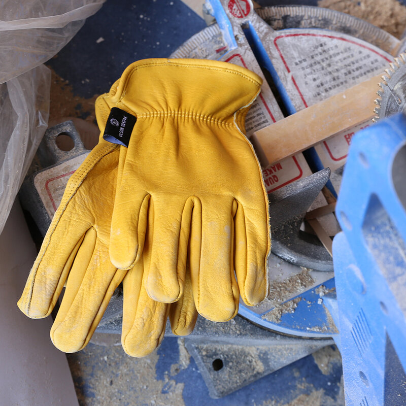 OLSON DEEPAK  Leather Work Gloves Work Drivers Gloves Gardening Motorcycle Household Work Cowhide Leather Safety Working Gloves