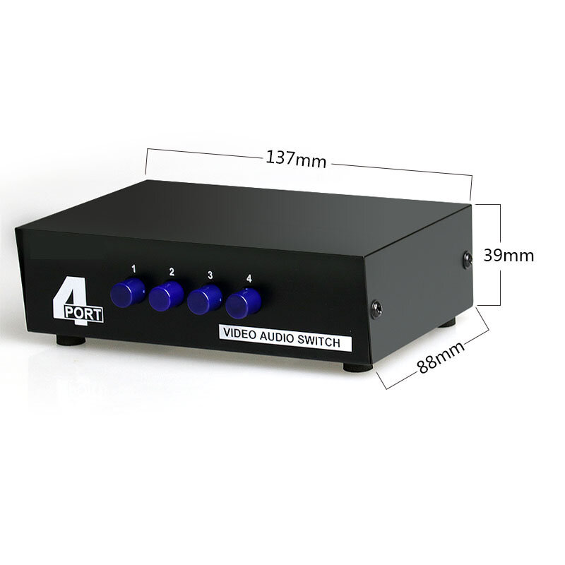 JUXIN AV Switch 4 en 1 out RCA Audio Switcher 4 puertos 3RCA audio video Converter Box Selector para HDTV LCD Projector DVD