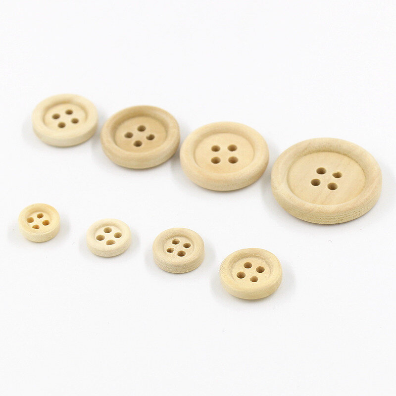 さまざまなサイズの丸い木製ボタン,30〜100個,自然な色,4穴,スクラップブッキング,DIY縫製アクセサリー