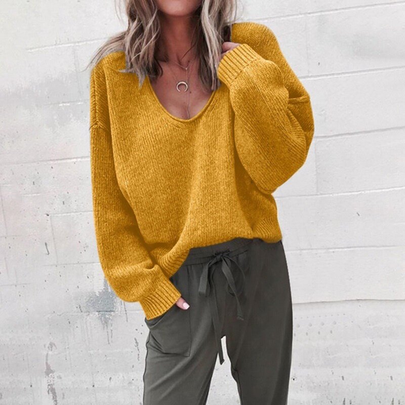 Laamei sweter z dzianiny w stylu Casual kobiety Streetwear V Neck z długim rękawem swetry luźny trwały płaszcz 2019 jesienno-zimowy sweter damski