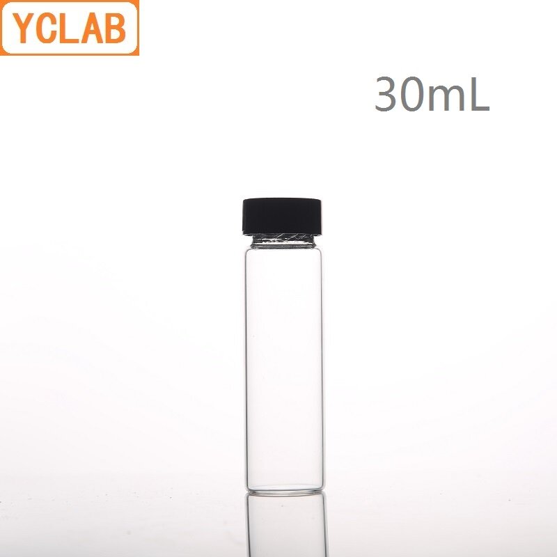 زجاجة عينة من الزجاج YCLAB 30 مللي بمسمار شفاف مع غطاء بلاستيكي ومعدات مختبر كيمياء وسادة من مادة البولي ايثيلين