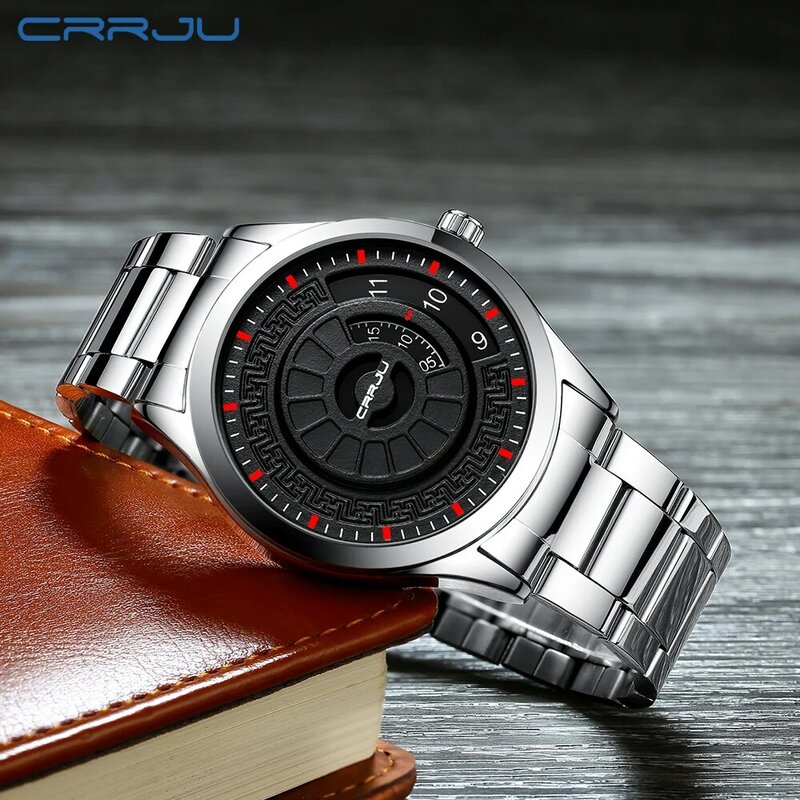 CRRJU Fashion Luxury Brand Unique Design Watch Men Quartz Silver Watch Waterproof Big Dial Sports Watches Retro Relogio