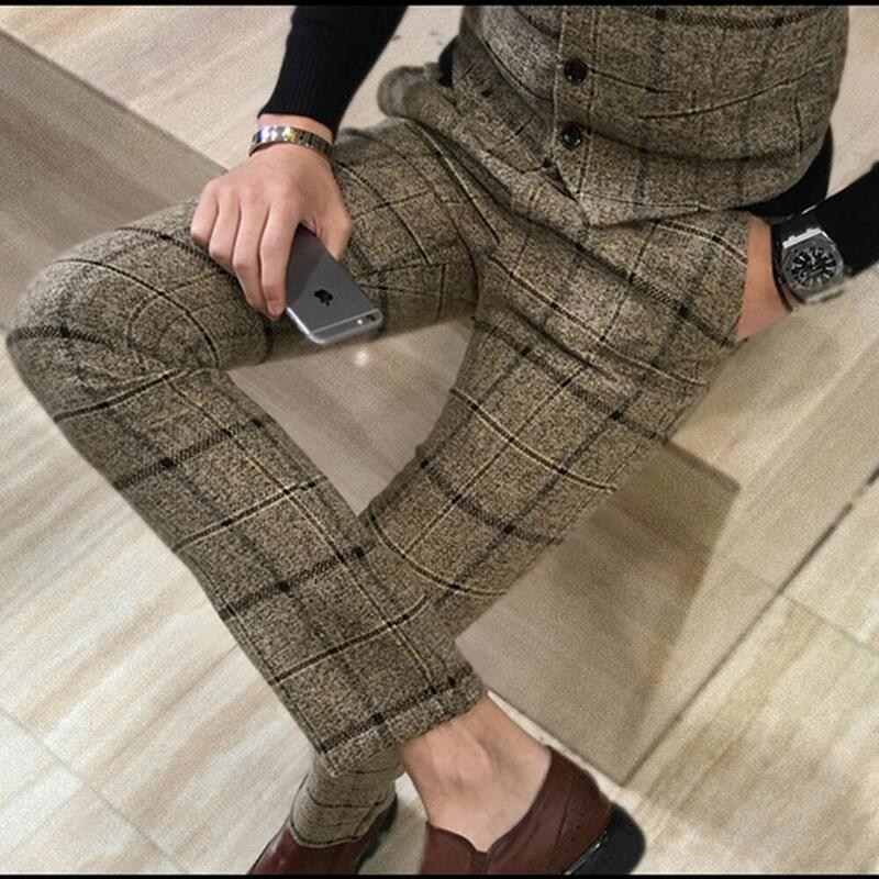 Traje de Tweed de 3 piezas para hombre, Blazer de un botón a cuadros, traje de novio, conjunto de chaqueta, chaleco y pantalones