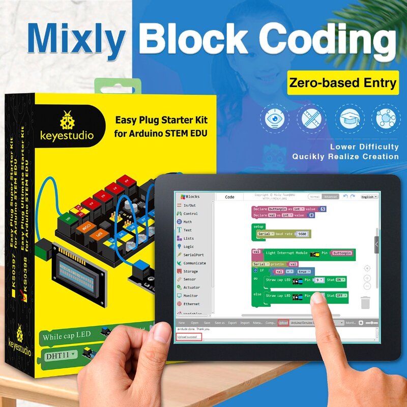 Keyestúdio-kit de aprendizagem para arduino stem edu, plug fácil, compatível com mixly block