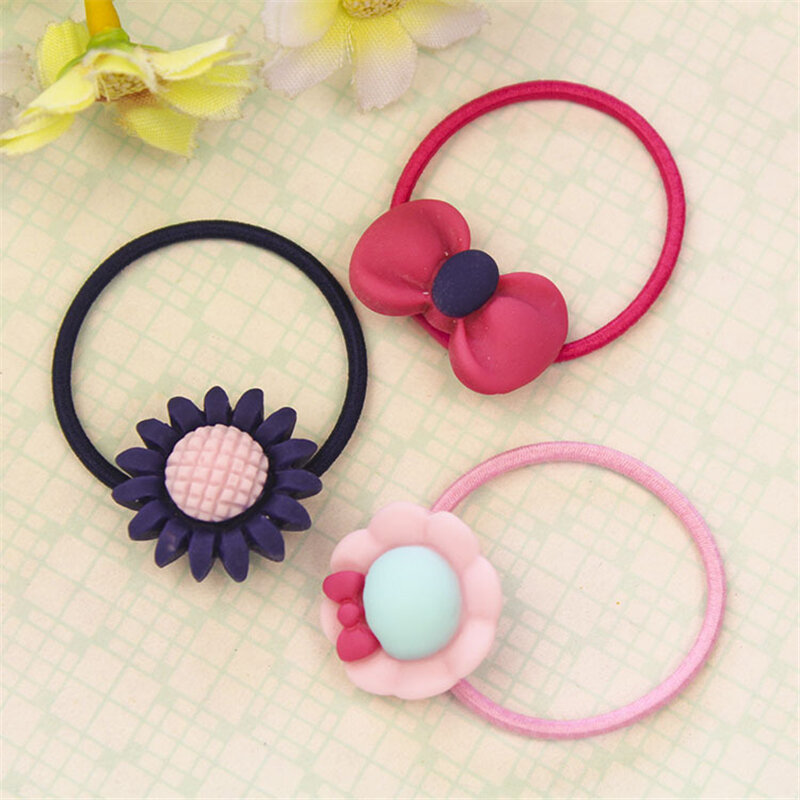 3 Pcs Fashion Cartoon Elastic Rubber Hair Bands Girls Floral Headband Mixing Elastic Hair Rings High Quality D0242