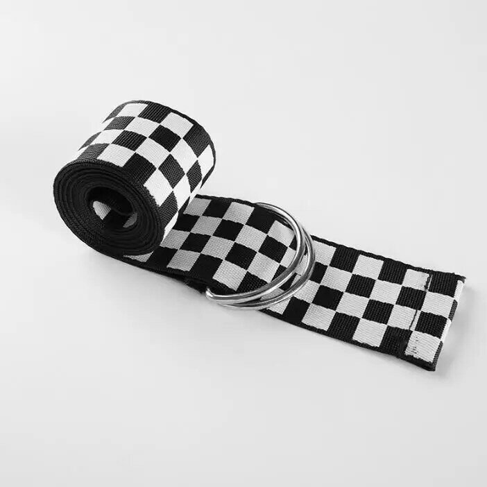 Cinturón a cuadros blanco y negro para mujer, 135cm, cinturones informales de tablero de damas