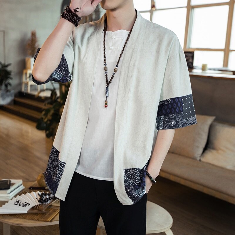 Kimono men Japanese streetwear yukata male shirt haori mens kimono shirt sleeveless japanese kimono traditional clothing  DZ2005