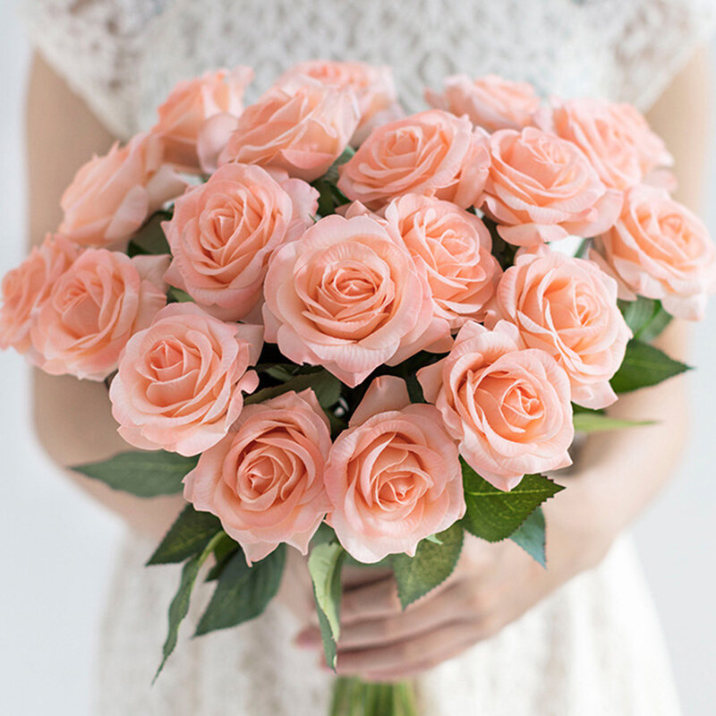 10 pièces lot fleur artificielle rose rouge vraie touche latex fleurs faux silicone faux rose bouquet décoration pour maison mariage