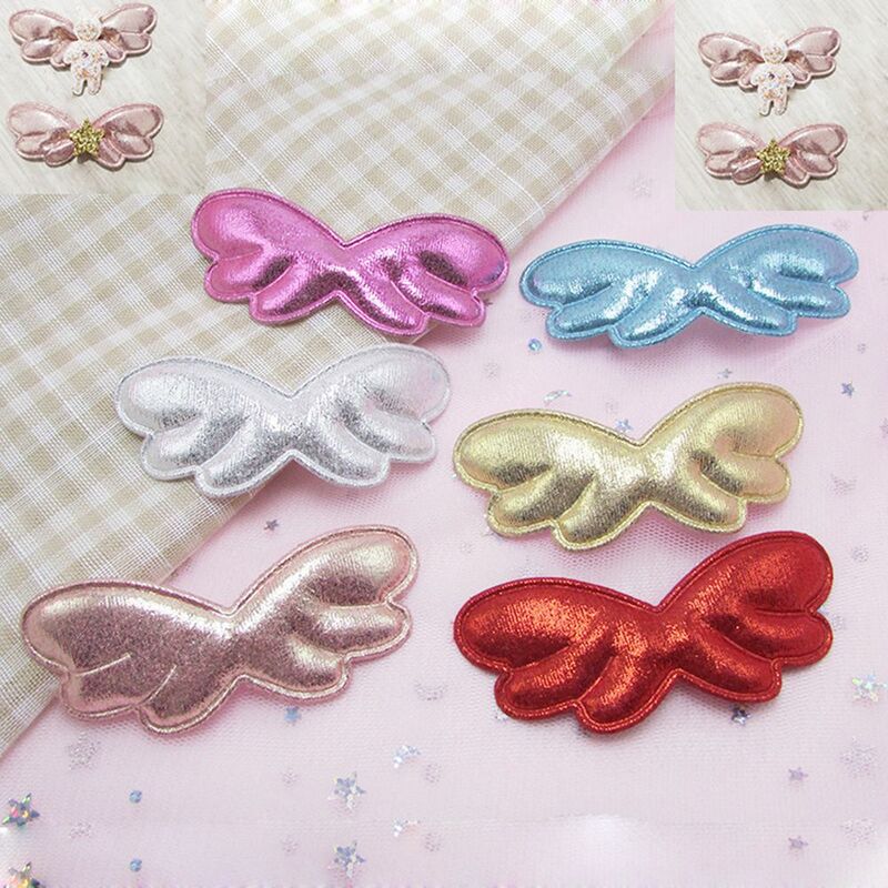 100pcs/lot Glitter Cloth Cartoon Angel Wings Padded Appliques Patches for garment shoe DIY Headwere Accessory