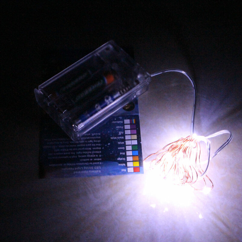 Guirlande lumineuse féerique LED à piles, 2M, 20 ampoules, décorations pour fête de Mariage, noël, minuterie en fil de cuivre
