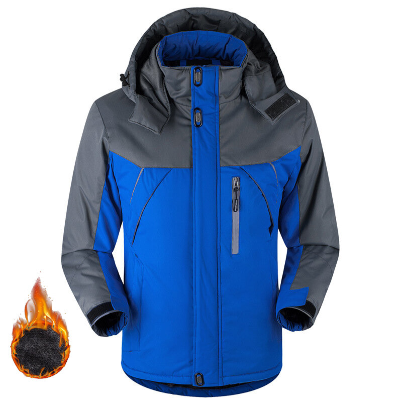 ฤดูหนาวลงเสื้อแจ็คเก็ตผู้ชายกำมะหยี่หนา Warm Coat Windproof Hooded แจ็คเก็ต Outwear Casual Mountaineering เสื้อกันหนาว Plus ขนาด 5XL