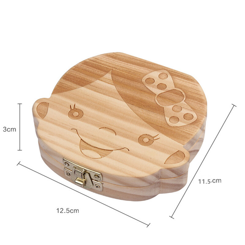 Baby Milk Teeth Box Spanish English Russion Baby Wood Tooth Box Baby Tooth Organizer Kids Deciduous Storage Collect wooden Box