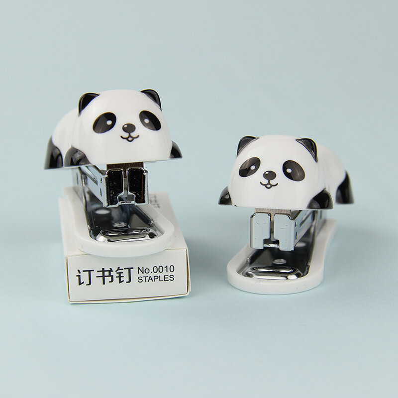 1 Set Mode Cartoon Panda Nietmachine Set Papier Kantoor Binding Binder Nietjes Essentiële Benodigdheden Gift Voor Student