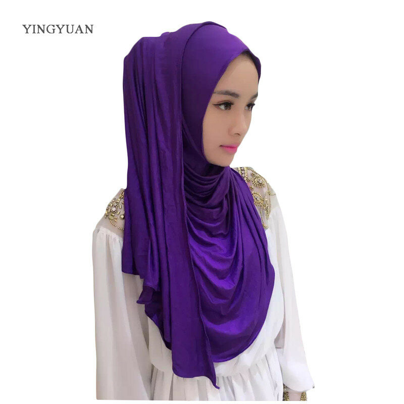 Хлопковые женские хиджабы 180*70 см, женская простая однотонная длинная шаль, головной платок, Женский Повседневный хиджаб, простой мусульманский модный головной платок