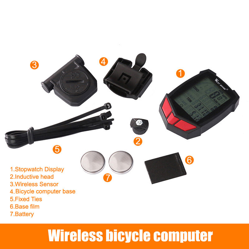 WEST BIKING-ordenador inalámbrico para bicicleta, dispositivo con 20 funciones, velocímetro, odómetro, con cable + cronómetro para bicicleta de montaña