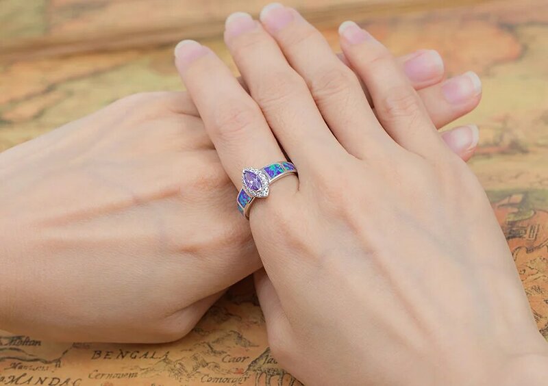 Angel Girl Natural  Australia  Blue Opal Rings for women Jewelry cocktail party White Gold Color  Marquise Rings R67