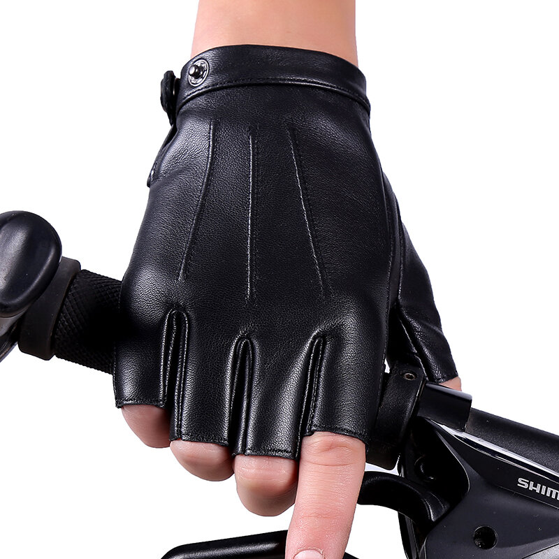 Leather Gloves Semi-Finger Spring And Autumn Ride Fitness Outside Slip-Resistant Gloves Hip-Hop Genuine Leather Gloves BZ001