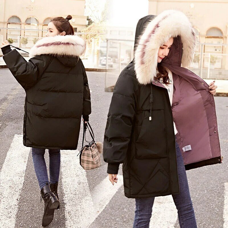 Новая модная женская зимняя куртка большого размера с меховым капюшоном, женская зимняя парка, длинная теплая плотная женская пуховая хлопковая куртка, пальто