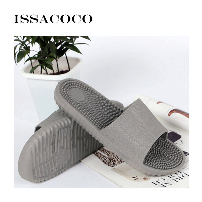 ISSACOCO-Zapatillas para hombres, chanclas planas de masaje, calzado antideslizante para el hogar y la playa