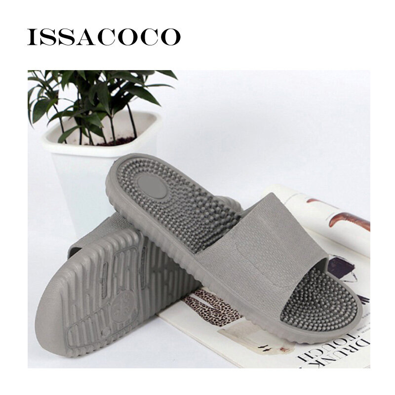 ISSACOCO Men's Flat Indoor Massage Slippers Men Home Non-slip Massage Slippers Zapatos Hombre Beach Flip Flops Men's Slides