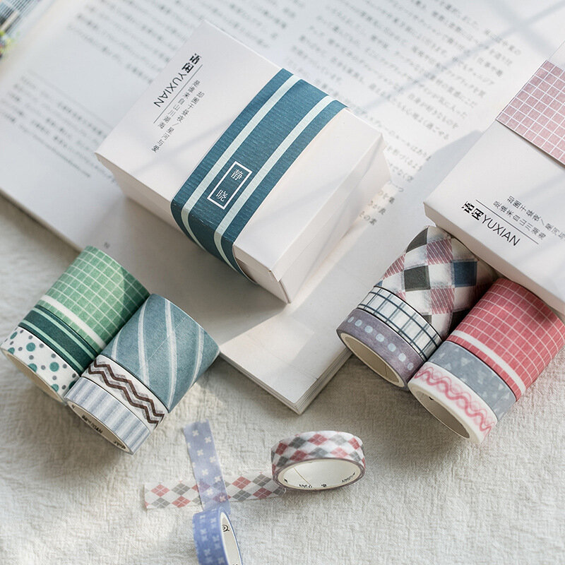 Artigos de papelaria frescura estudante cor treliça washi conjunto de fita estênceis para diy scrapbooking papel decorativo