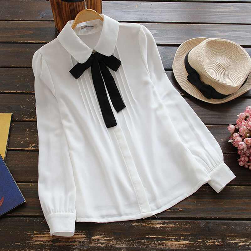 YSMILE Y Sweety Освежающая женская рубашка с бантом в школьном стиле, шифоновая рубашка для девочек, Женская Повседневная белая блузка, удобная универсальная