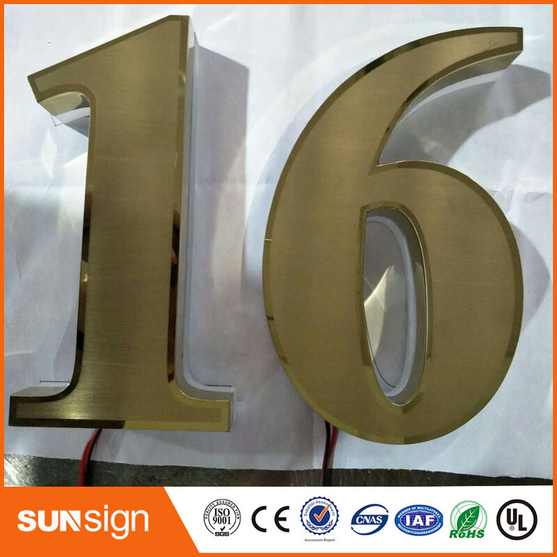 H 25cm SUS304 szczotkowane numery domów niestandardowe podświetlane litery