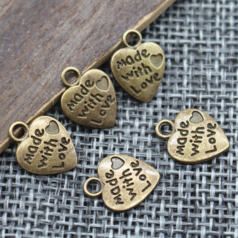 Breloques Vintage en forme de cœur, 9x12MM, 50 pièces/lot, plaquées argent/Bronze, pour collier et Bracelet, Diy