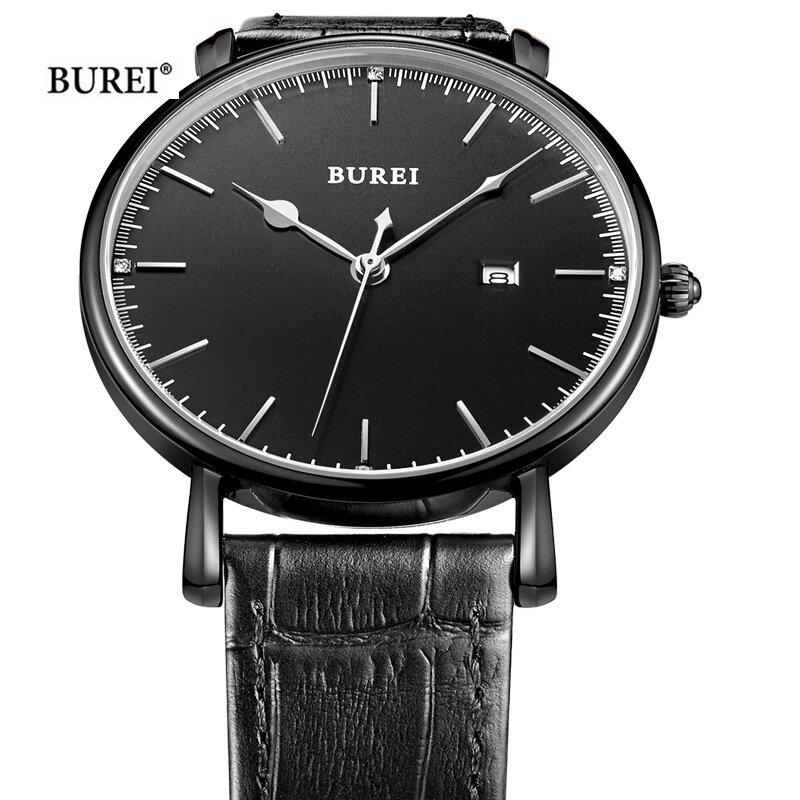 ساعة عملية عصرية من BUREI للرجال ساعات معصم كوارتز جلدية فاخرة مقاومة للمياه بتقويم فائق الرقة ساعة غير رسمية
