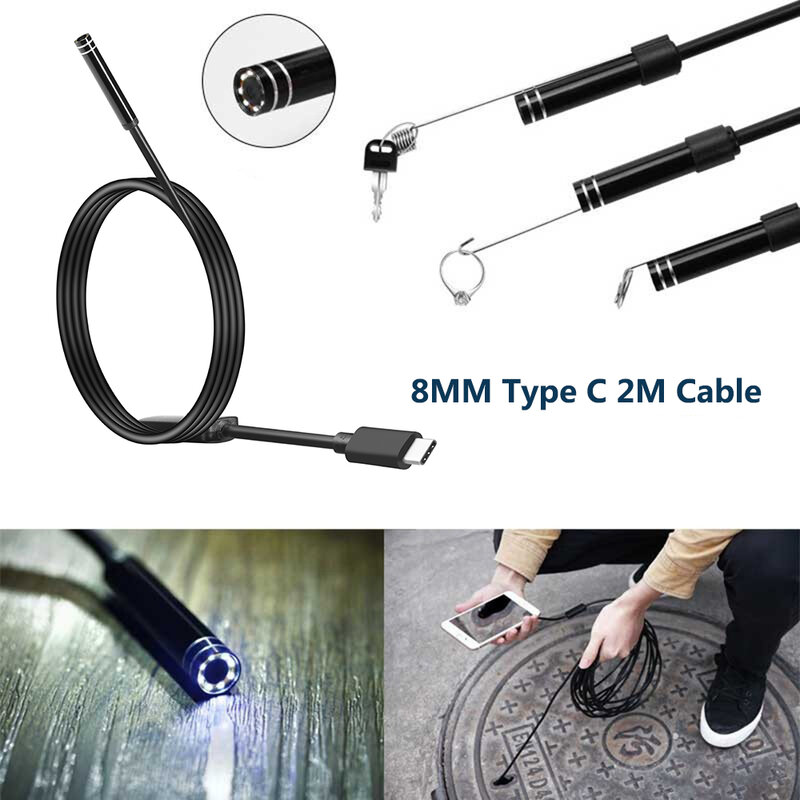 Type c Usb Endoscope Camera 8mm 720P 8led  Waterproof  Snake Endoscopic Inspection Hard Tube Camera PC Android for Huawei Phones