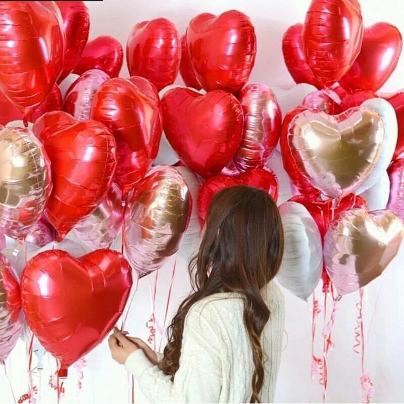 10Pcs 18นิ้วRose Goldสีแดงหัวใจฟอยล์บอลลูนแต่งงานHelium InflatableบอลลูนMetallicงานแต่งงานวันเกิดParty Decorของขวัญ