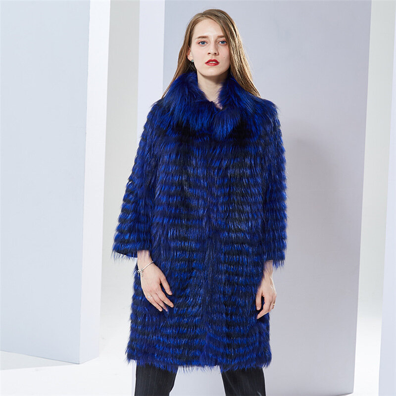 CNEGOVIK Women's Hot Silver Fox Fur Coat Natural Long Fur Coats Real Fox Fur Coat Plus Size