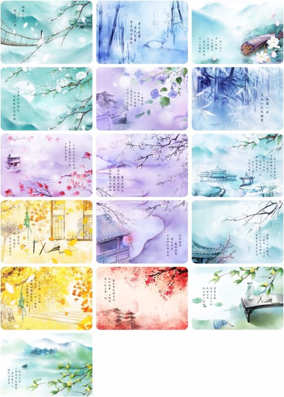 16 листов/набор Китайский древний пейзаж серия открытка с небольшой кисточкой/поздравительная открытка/подарок на день рождения