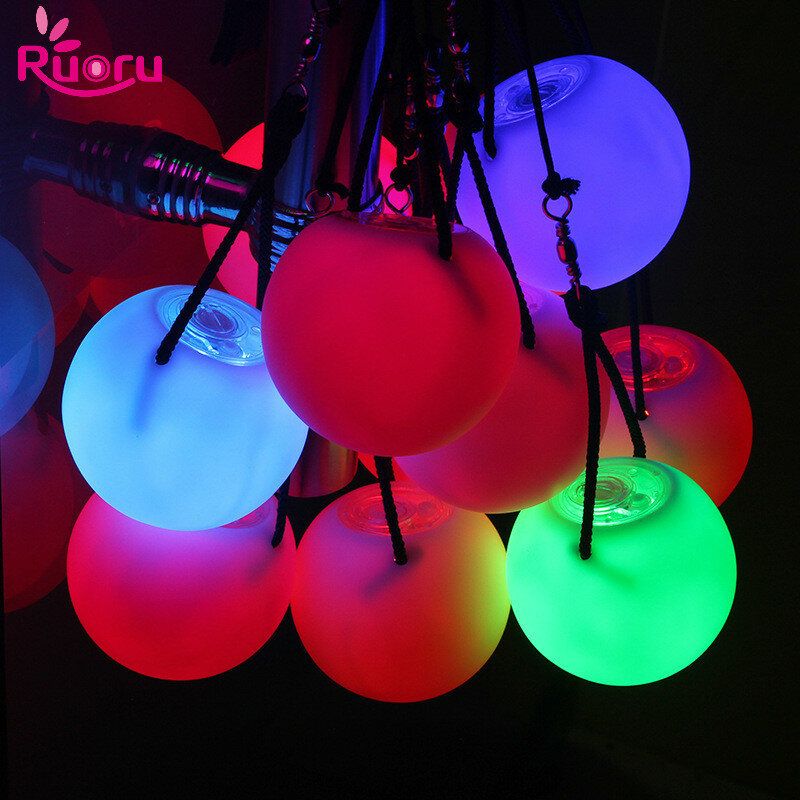 Ruoru 2 buah = 1 pasang tari perut bola RGB LED glow POI dilempar bola untuk tari perut tangan alat peraga tahap kinerja aksesoris