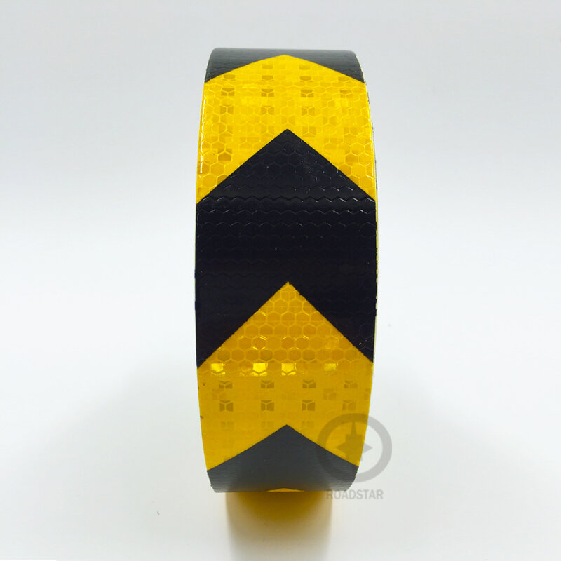 Roadstar-Stikcer autoadhesivo de advertencia reflectante brillante para coche, Impresión de flecha de Color amarillo y negro, 5cm x 10m