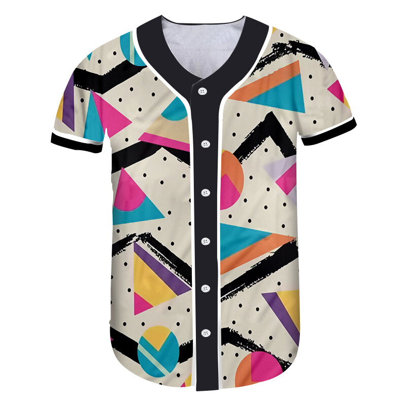 OGKB-camisa de béisbol 3D corta para mujer, camisa divertida con estampado de lunares, talla grande, Tops de verano
