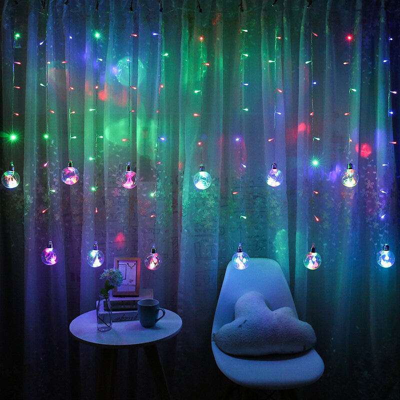 글로브 공 실내 창 크리스마스 커튼 라이트 3M 120 LED 웨딩 발코니 홈 요정 빛 문자열 8 모드 휴일 정원 장식