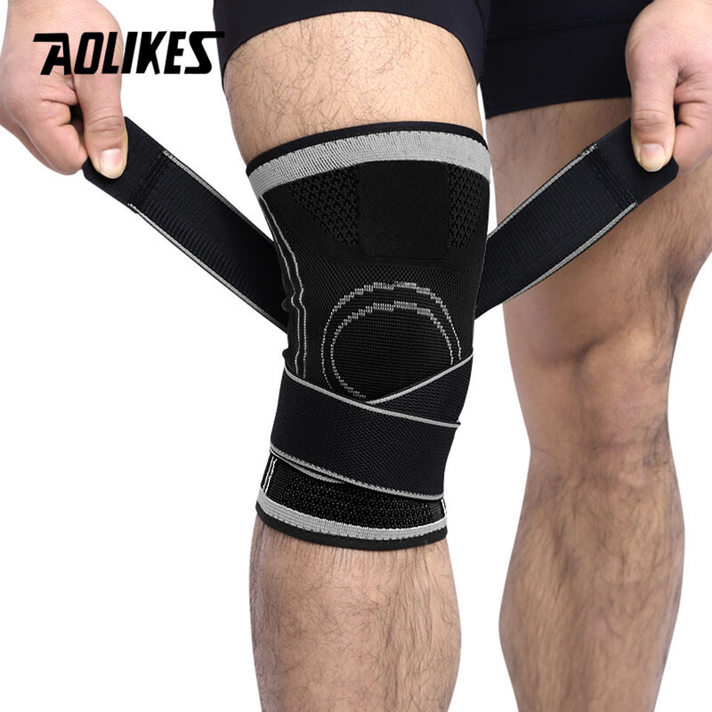 AOLIKES pelindung lutut profesional, 1 buah deker lutut pelindung profesional, bantalan pelindung lutut bernapas, penjepit lutut untuk bersepeda tenis dan basket