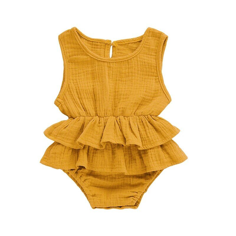 Combinaison en coton et lin pour bébés | Combinaison couleur unie, sans manches à volants, 7 couleurs, vente en gros, vêtements mignons pour petites filles
