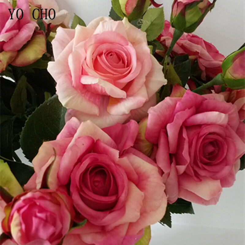 YO CHO Bride Wedding Bouquet Real Touch Rose Flower Artificial Silk Rose Marriage Supplies DIY Home Wedding Party Flower Decor