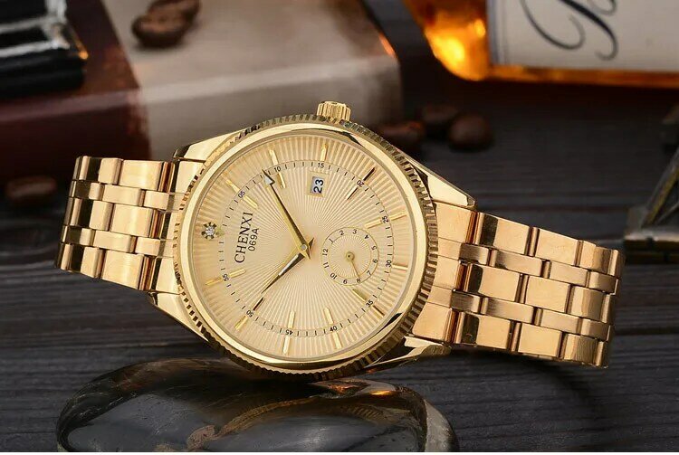 CHENXI-Reloj de pulsera de cuarzo dorado para hombre, cronógrafo Masculino con calendario, marca de lujo famosa